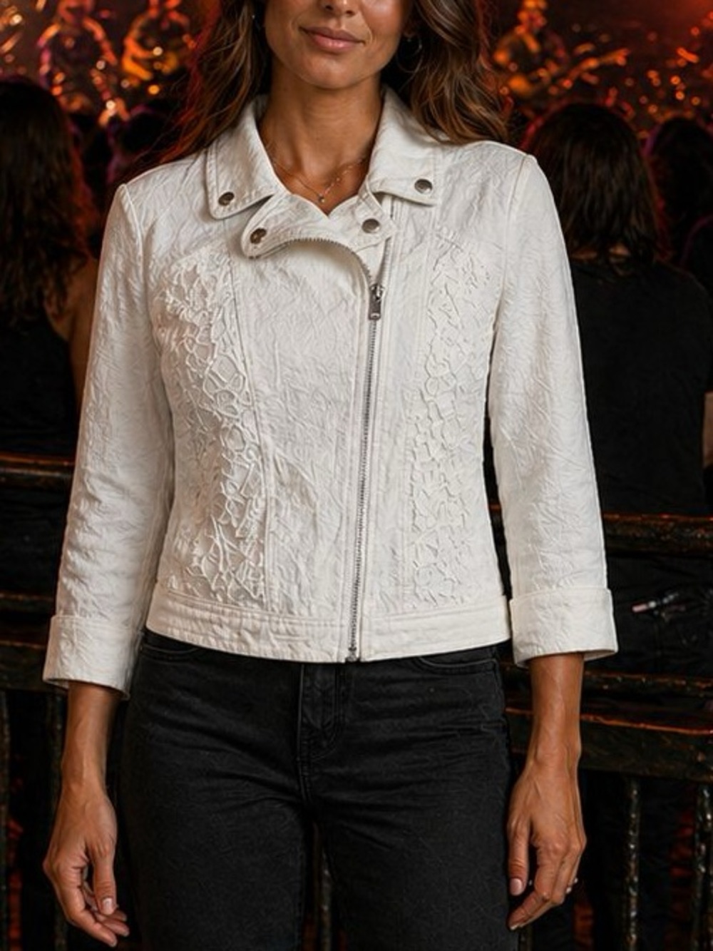 JohnPaulRichard White Textured Moto Jacket